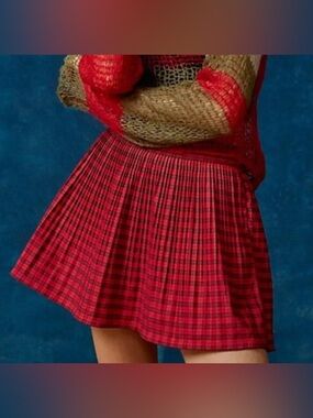 BDG Urban Outfitters Red Checkered Pleated Mini Skirt (BNWT)